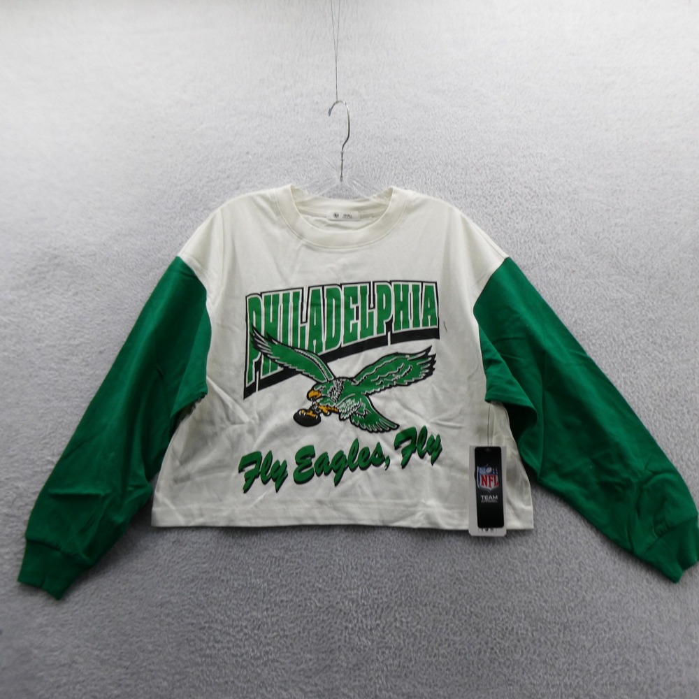 47 Brand Shirt Women Small Philadelphia Eagles White Green Long Sleeve NFL
